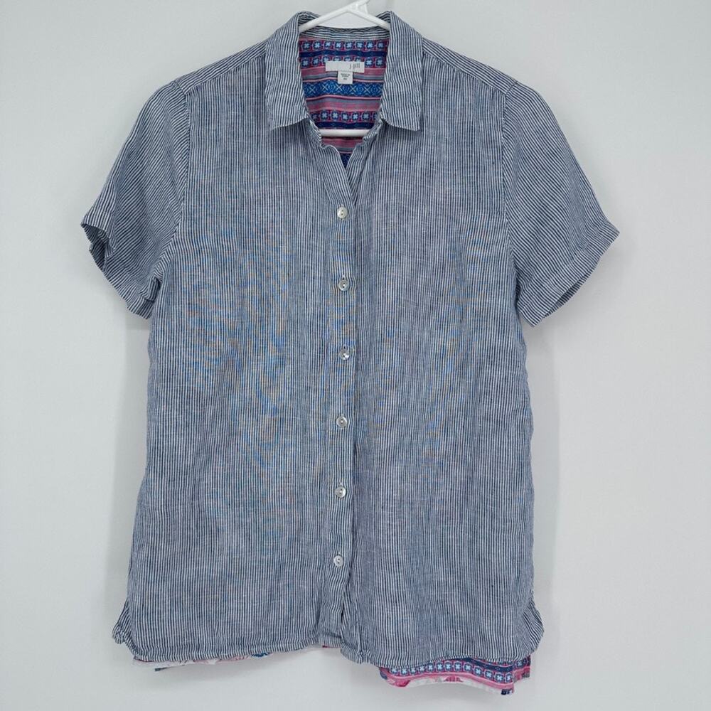 J Jill Blouse Womens XS Linen Blend Summer Lightweight Seersucker Coastal Chic